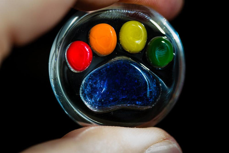 Rainbow's Bridge Paw Print Touch Stones with Infused Cremation Ashes